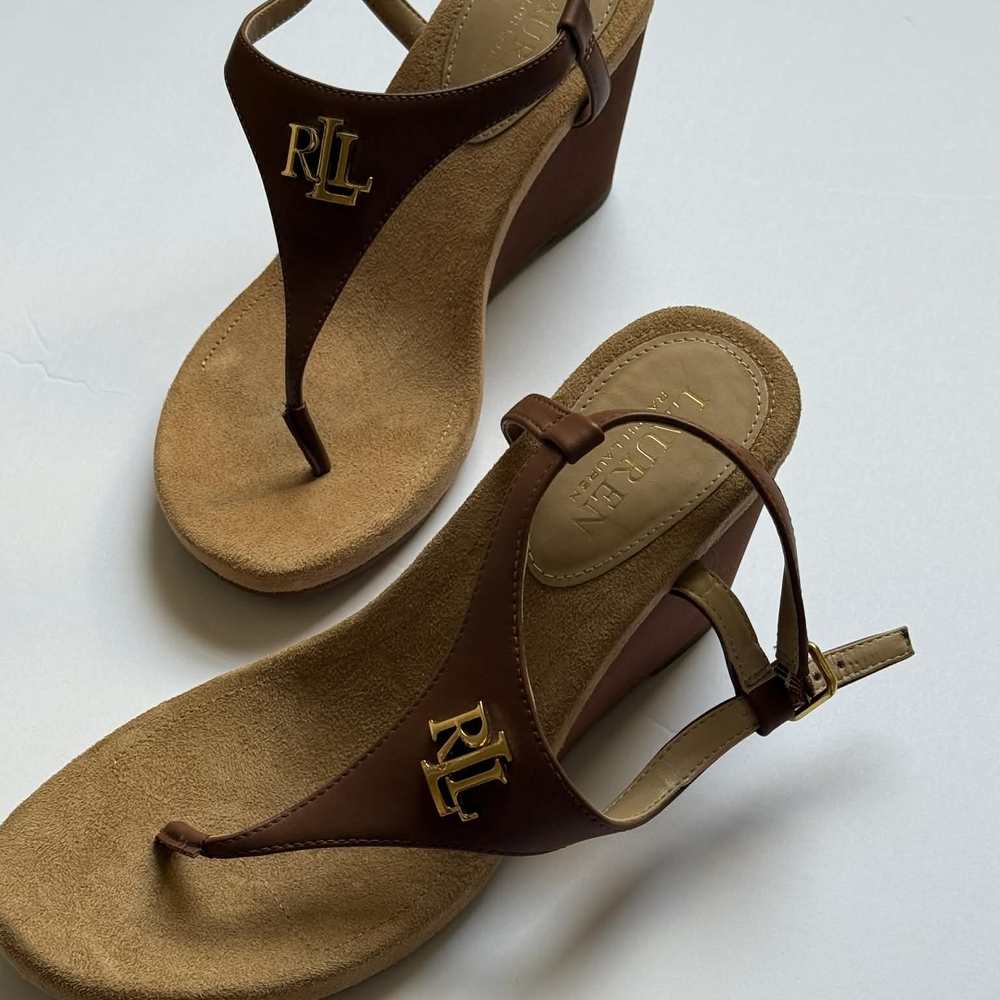Lauren Ralph Lauren Tan Sandals with Gold Accents Size US 7 , UK 5 , EUR 38 - Picture 6 of 9